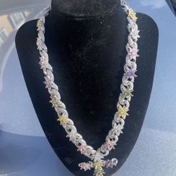 White Gold Plated Cross Silver Cross Purple Yellow Pink Flowers