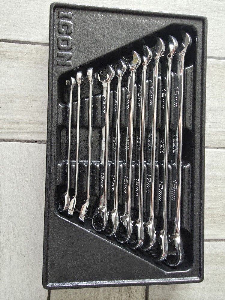 Icon Anti-Slip Grip Metric Ratcheting Wrench Set