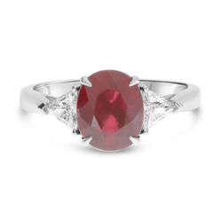 Designs Ring 💍❤️  Platinum Natural Ruby 3.00 Carats Gia 2193944891 Certified With 2 Trilliant Cut Diamonds On Each Side With An Estimated Combined To