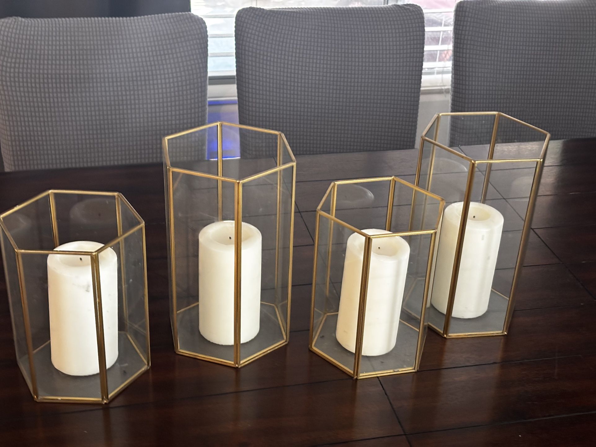 4 Hexagon Shape Gold Metal Candle Holders Center Pieces 