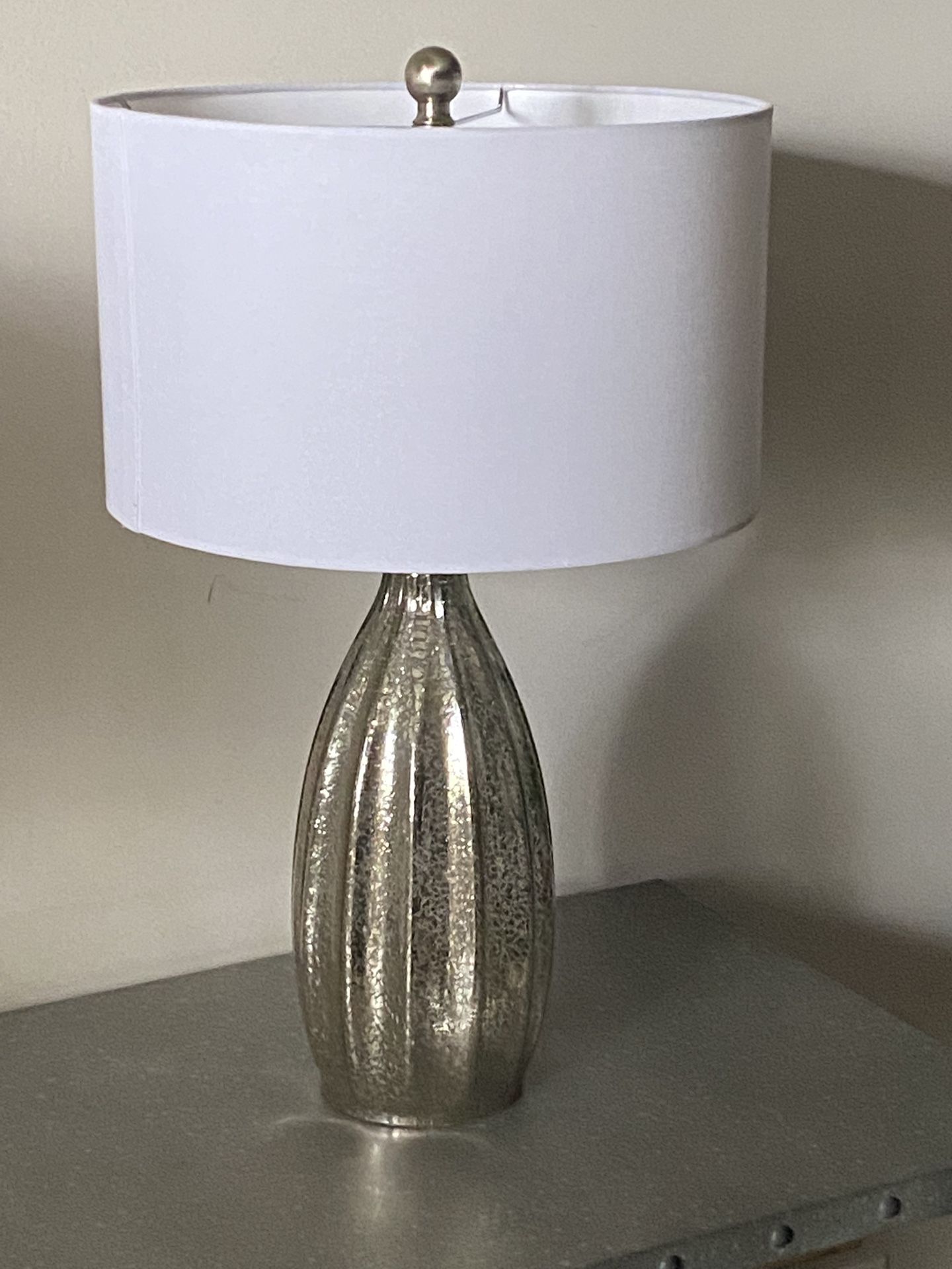 Modern Table Lamp With The Ribbed Mercury Glass Base And New White Shade H24”