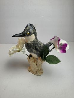 King Fisher Bird 8" Vintage Flower Vase Ceramic Hand Painted (Read Desc.)
