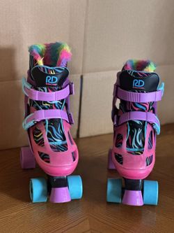 Kids Roller Derby Adjustable Skates (Size 3–6) Neon Rainbow
