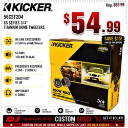 Kicker CS Series CST20 Pair 3/4" Titanium Dome Tweeters 150 Watts 46CST204 🚨 Payment Options Available 🚨 No Credit Needed 🚨