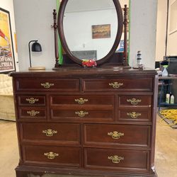 Antique Solid Wood Dresser With Matching Oval Mirror!