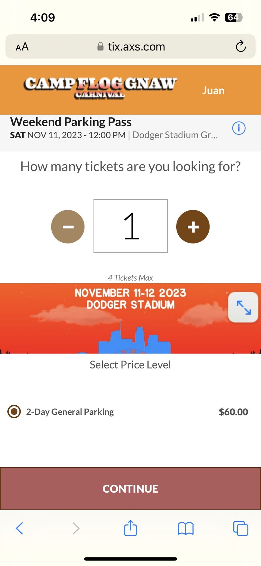 Camp Flog Gnaw Parking Pass 2 Days