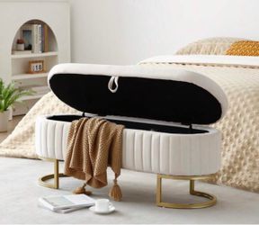 Velvet cream bench ottoman with storage