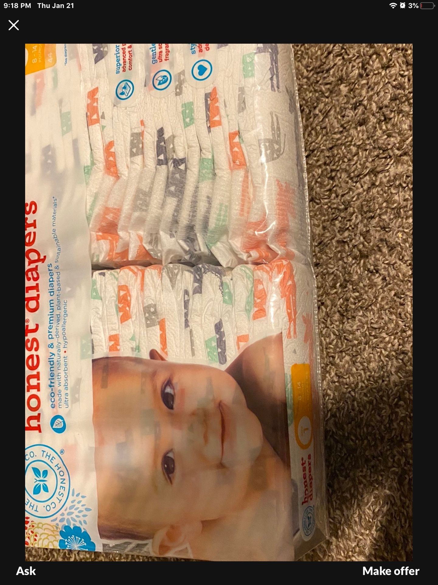 Size 1 Honest Diapers 9 Packs 44 Diapers Each Pack