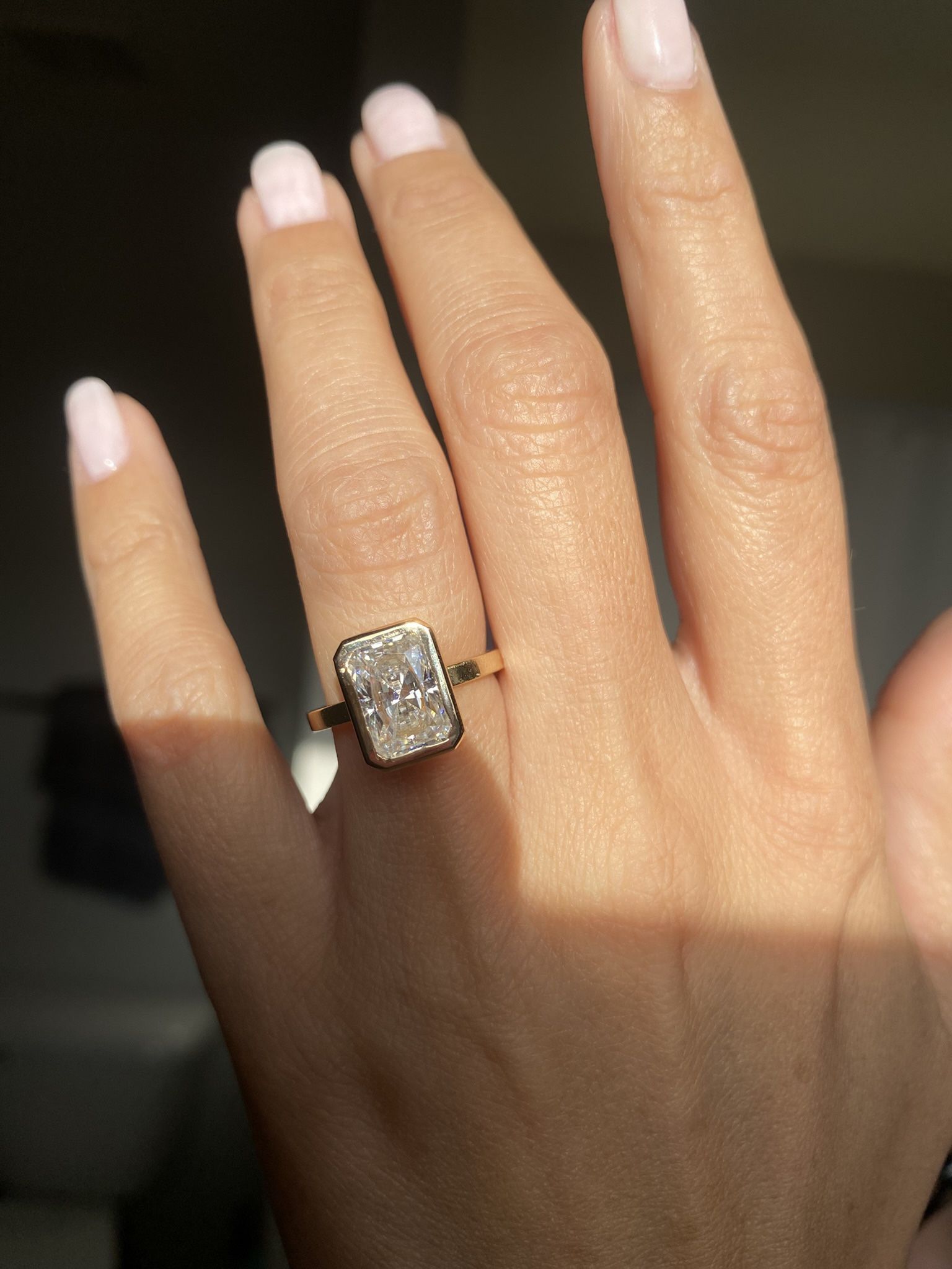 3ct Radiant Moissanite Ring - 14k Gold Bezel
