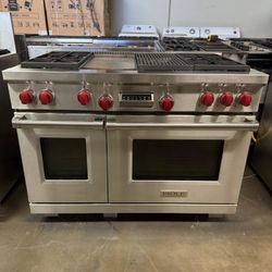 Wolf 48” Stainless Steel Dual Fuel Gas Range Stove With Charbroil Grill And Griddle 