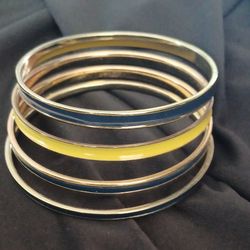 Blue, Yellow Gold Tone Bangle Bracelets Set Of 4