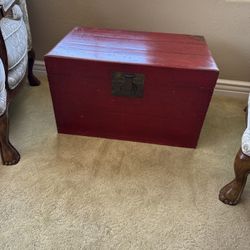 Gorgeous Red Wooden Chest, Handmade And Antique