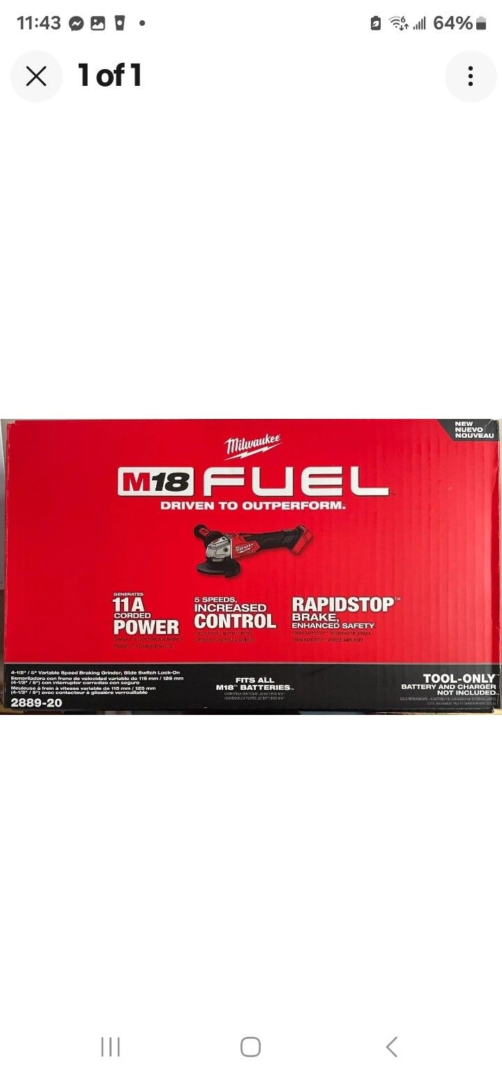 Milwaukee 2889-20 M18 18 volt Fuel 4 1/2-5" Variable Speed Grinder NEW in Box