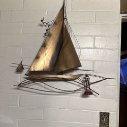 MCM   Curtis Jeré  brass sailboat wall sculpture dated 1977
