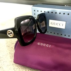 New Gucci GG0083s Oversized Square Women Black Sunglasses
