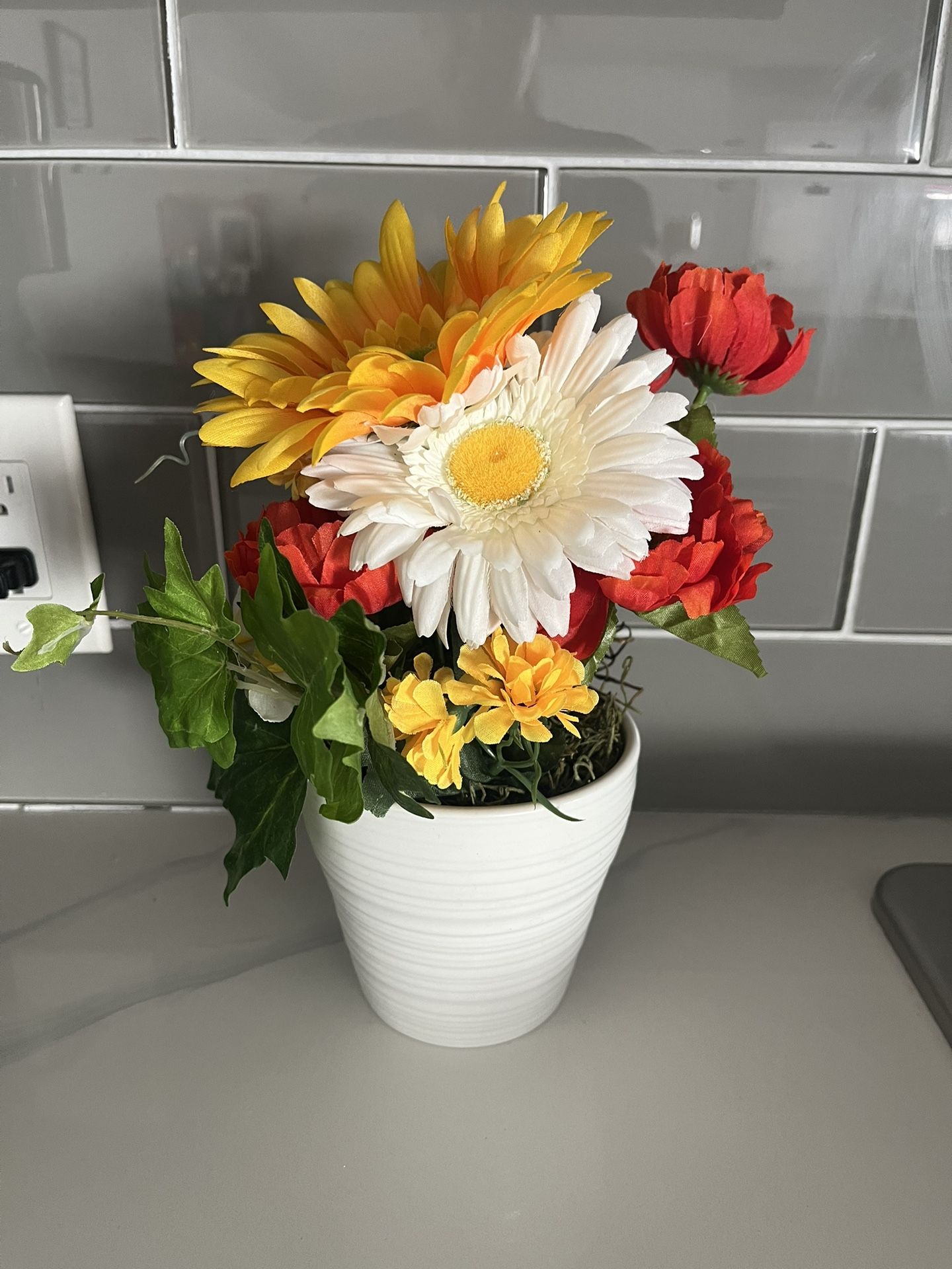 Artificial Flower Arrangement With Ceramic Pot