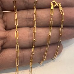 14k Yellow Gold Paper Clip Chain Necklace 20” Inches 