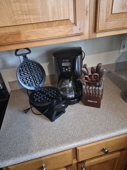 Coffee Maker. Culinary Knife Set And Waffle Maker
