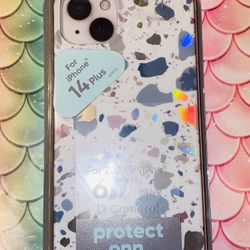 ⚪️🧁🪩☁️✨IPHONE📱14 PLUS WHITE⚪️SILVER🪩MARBLE STYLE DESIGNED PHONE📱CASE✨☁️🪩🧁⚪️