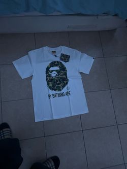 BAPE White Tee with Green Camo Ape Head