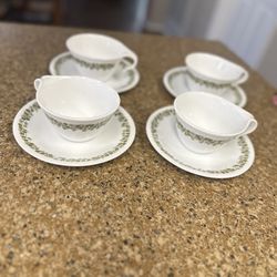 Corelle Set Of 4 Tea Cups With Plates Vintage 