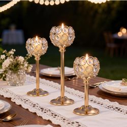 Golden glass holders - 4 sets of tall chandeliers for dining table, wedding, party and fireplace, shelf decoration, 12 units