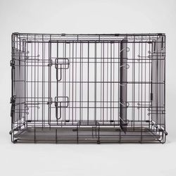 Collapsible Wire Dog Crate with Removable Tray – Medium Sturdy Metal Kennel for Training or Travel 