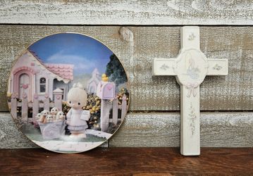 Precious  Moments  Collector  Plate  and  Ceramic  Wall Cross