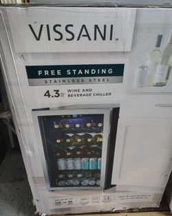 NEW Vissani 4.3 cu ft Wine Cooler Beverage Chiller Free Standing Stainless Steel LED Light Single Zone