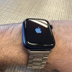 Apple Watch – 44mm (Blue Aluminum) + Stainless Steel Band