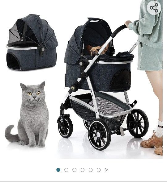 Kenyone Pet Stroller, 3 In 1 Multifunction Pet Travel System 4 Wheels Foldable Aluminum Alloy Frame Carriage For Small Medium Dogs & Cats 