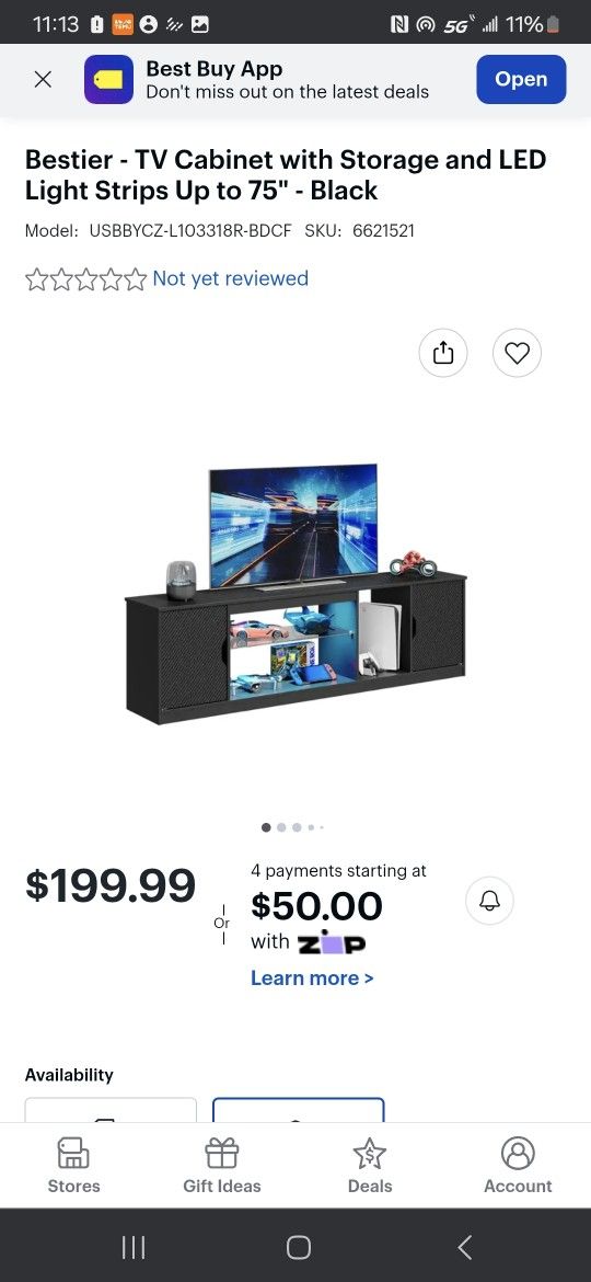 NEW IN BOX RETAILS AT $200 TV Cabinet with Storage and LED Light Strips Up to 75" - Black