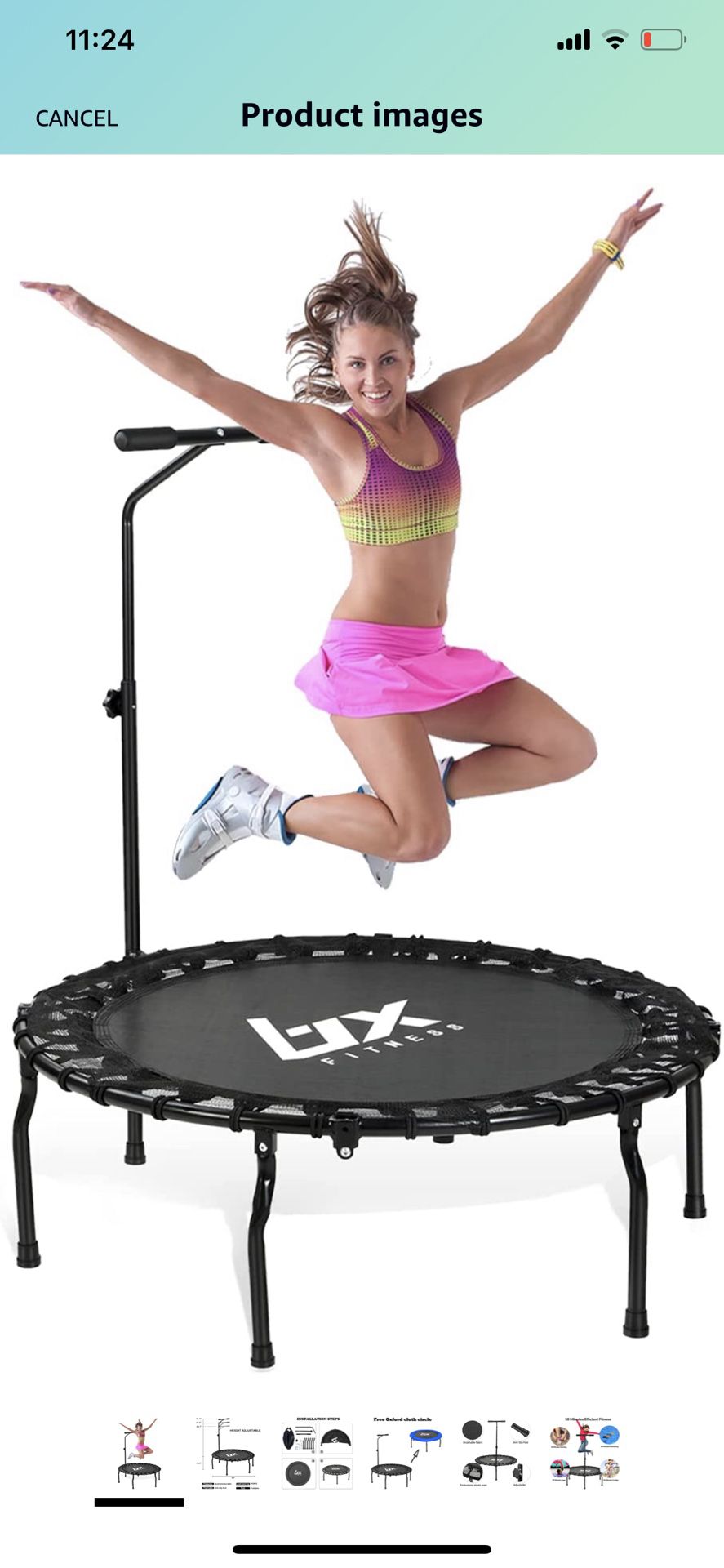40" Foldable Mini Trampoline,Fitness Rebounder with Adjustable Foam Handle,Exercise Trampoline for Adults Indoor/Outdoor Workout Max Load 330lbs