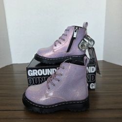 Ground Up, Pink Patent Leather Sparkle Combat Boots, Girls Size 8C NIB