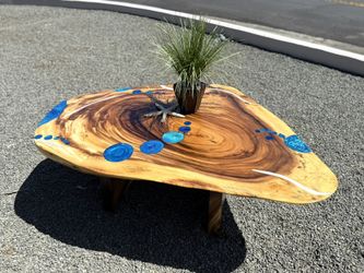 Monkeypod Coffee Table Ocean Blue Bubbles Hawaiian
