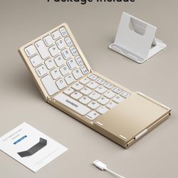 Samsers Foldable Bluetooth Keyboard with Touchpad - Portable Wireless Keyboard with Holder, Rechargeable Full Size Ultra Slim Pocket Folding Keyboards