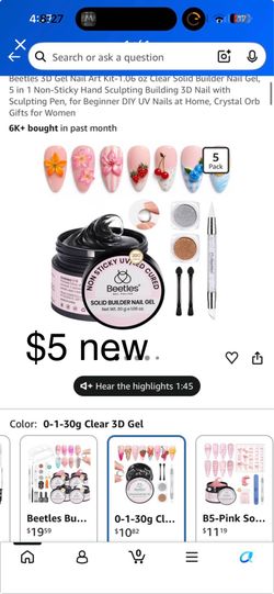 Beetles SD Gel Nail Art Kit-1.06 oz Clear Solid Builder Nail Gel, 5 in 1 Non-Sticky Hand Sculpting Building 3D Nail with Sculpting Pen, for Beginner D