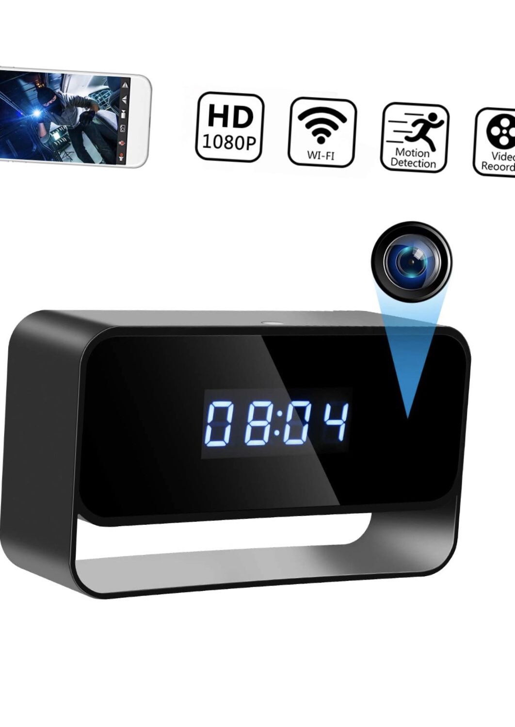 1080P Hidden Camera Clock Wireless Spy Cameras HD WiFi Secret Covert Nanny Cam Home Office Surveillance Security Cams Enhanced Night Vision 12/24 Hou