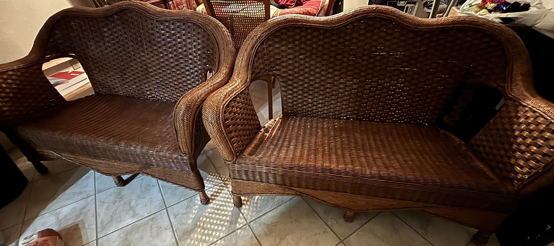 2 Vintage Rattan Loveseats With Cushions. $625 OBO 