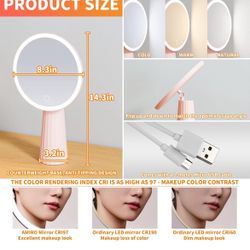 Yieach Vanity Mirror with Lights,8.3 Inch Table Top Makeup Mirrors 90°Adjustable Rotation Make Up Mirror for Bathroom Counter,Cosmetic Mirror with Lig