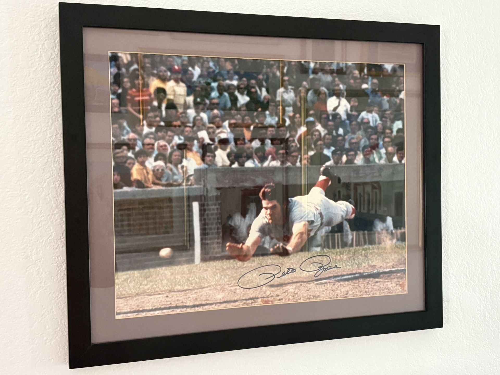 Pete Rose Sliding Signed Photograph + Bonus Magazine