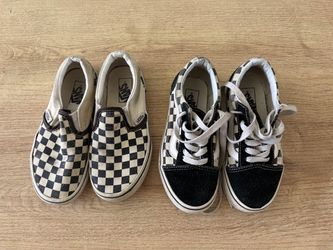 Two Pairs of Kids Vans Checkered Sneakers