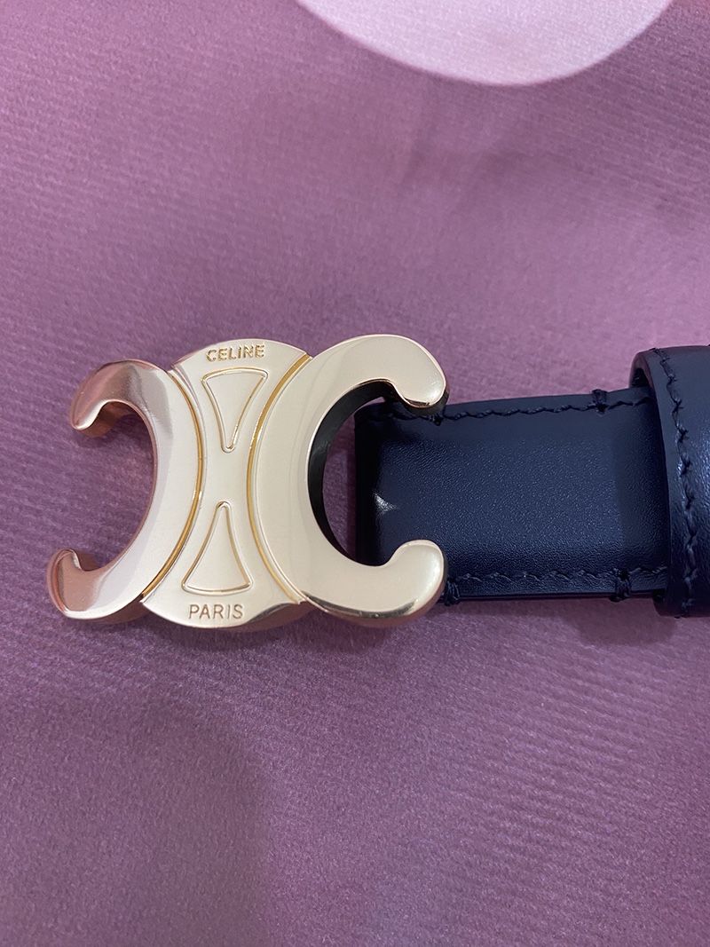 Celibe Classic Black Leather Belt With Signature Gold Double  display picture 2