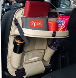 2pcs PU Leather Auto Car Seat Back Organizer with Foldable