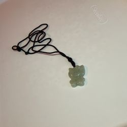 Hello Kitty Carved Jade Pendant Necklace 