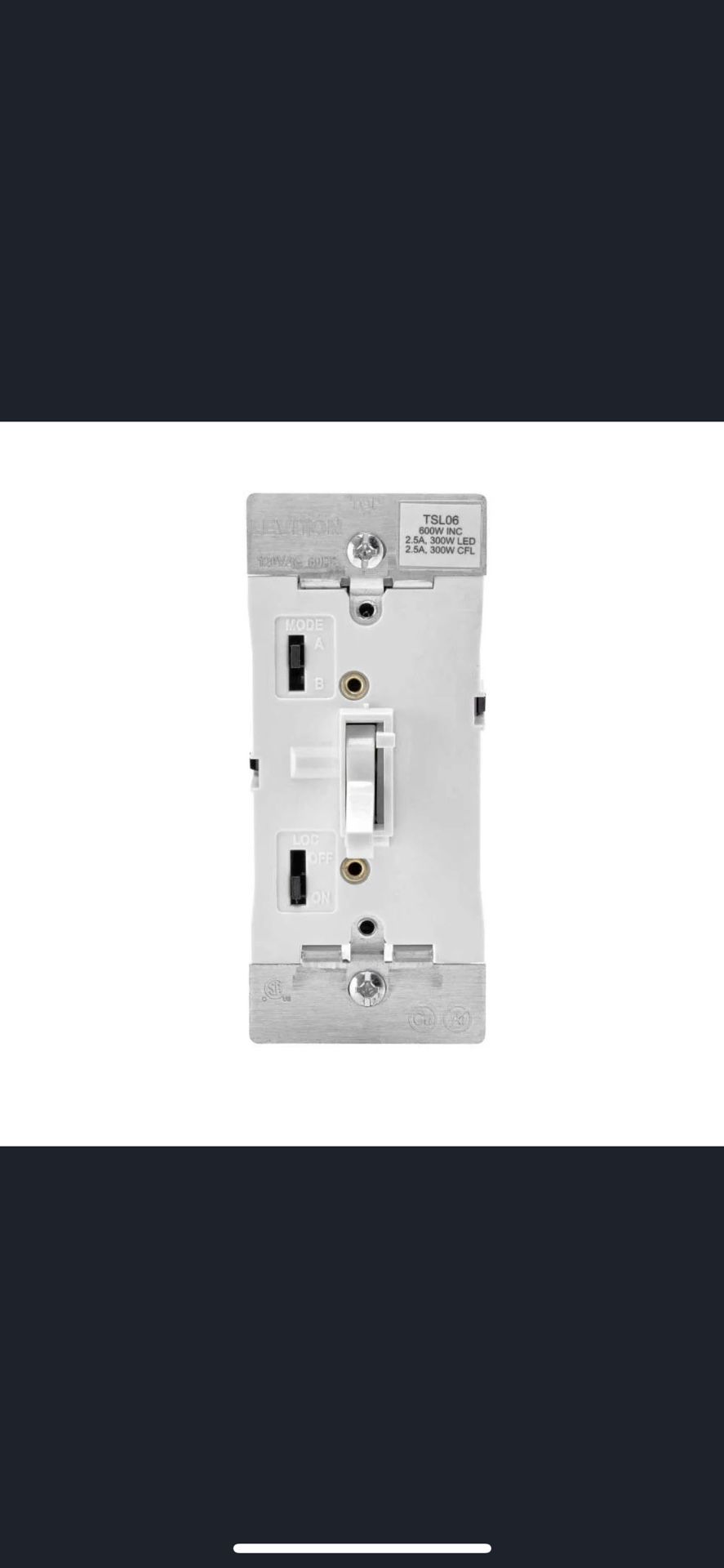 Leviton 600W White Toggle Slide Universal Dimmer Switch