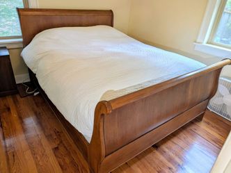 Queen bed frame sleigh bed, cherry, solid wood