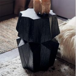 Outdoor Side Table, Concrete Accent Table fo Patio, Garden, Living Room, Small Outdoor Indoor End Table Decorative Garden Stool with Geometric Design,