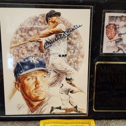 Mickey Mantle autographed photo mounted on plaque with coa