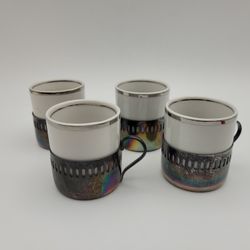 Bellini Espresso Cup Set Of 4 Brazil Silver Plate Porcelain Demitasse